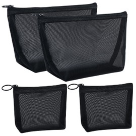besharppin 4-Pack Mesh Makeup Pouch, Nylon Makeup Pouch, Cosmetic Storage Trinket Storage for Business Trips, Travel (Black)