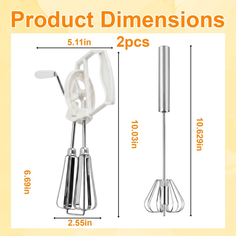 2 PCS Egg Beaters Hand Crank, Manual Egg Whisker Set