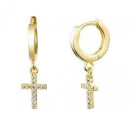 Dainty Cross Small Hoop Earrings Dangle Drop for Women Men Cartilage Minimalist Sterling Silver Post Gold Filled Crystal Cross Charm Hoops Hypoallergenic (Golden 1#, One size)