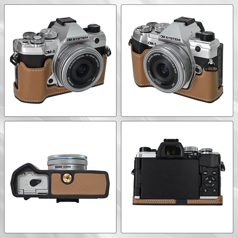 Rieibi PU Leather Half Case for Olympus OM-5/Olympus OM-D E-M5