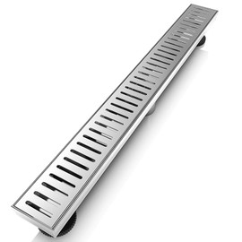 WEBANG 24 Inch Linear Shower Drain Rectangular Floor Drain with Accessories Capsule Pattern Cover Grate Removable SUS304 Stainless Steel CUPC Certified Brushed