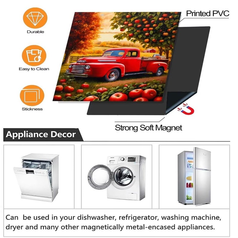 Farm Red Truck Magnetic Decal,Red Apples Trees Dishwasher Cover Magnet