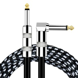 Abigale Cable para Guitarra Eléctrica - Cable para Bajo, Amplificador e Instrumentos Musicales - Conector 1/4 RCA en Ángulo y Recto, Trenzado de Nylon, Resistente a Interferencias (3 Metros)