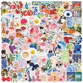150 PCS Summer Aesthetic Sticker Pack,Cute Watercolor Decals,Vinyl Waterproof Sticker for Water Bottle Laptop Journal Scrapbook,Beach Stickers for Teens Adults,Summer Decorations & Party Favors