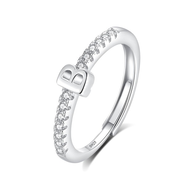 INFUSEU Initial Ring, Letter B S925 Sterling Silver Adjustable Rings