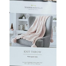 Knit Throw with Pom Tassels Throw Blanket - Threshold Pink