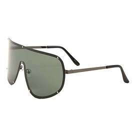 Dweebzilla Macho Man Oversized Shield Wrap Around Sunglasses (Gunmetal Metallic Frame, Green Smoke)