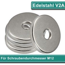 PRIOstahl Scheiben für Holzverbinder Unterlegscheiben starke, runde Ausführung - 4 Stück Größe: 58x6mm für M12 - DIN 1052 Beilagscheiben Holzverbindungen Verstärkungsscheibe Rostfrei aus Edelstahl V2A