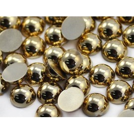 Allstarco 25mm Gold Flat Back Acrylic Round Pearl Cabochons Plastic Rhinestones Pearl Gems Embellishments for Jewelry, Crafts, Costumes, Card Invitations, Cosplay - 15 Pieces