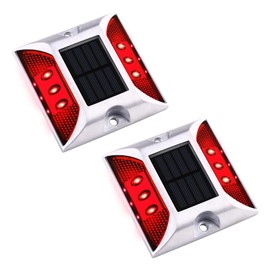 Aolyty Solar Driveway Dock Lights, IP68 Waterproof Deck Lights Outdoor, Warning Step Reflective Road Marker for Sidewalk Stair Garden Pathway Walkway (2 Pack, Red)