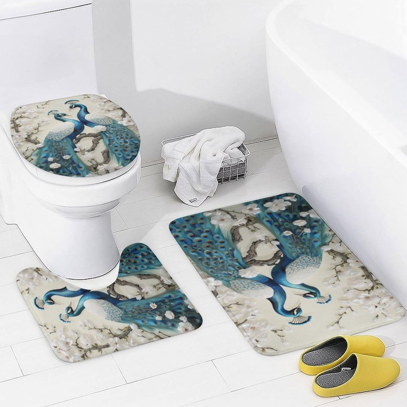 Dunmat 4 Pieces Retro Peacock Shower Curtain Set Beautiful Animal