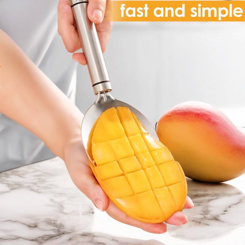 Mango Slicer, Silver Mango Cutter Tool, Stainless Steel Microblades Watermelon