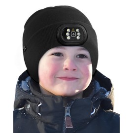 BERGWEISER LED Beanie with Light, 3 Adjustable Modes Headlamp Beanie Hat, Removable Rechargeable USB with Night Strobing for Outdoor Running, Camping, Hiking, Fishing, for Kids