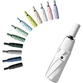 Travel Folding Umbrella Automatic Open/Close Handle Coating Layer Fabric Blocking/Portable Golf/Car Compact Umbrella/Lightweight Small Backpack/Rain Sun Anti UPF 50 UV Protection 99.9% /Men Women - Color: White, Size: 40inch