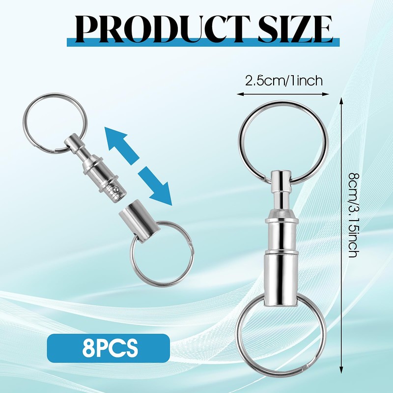 Pack of 8 Removable Key Fob with Quick Release Pull