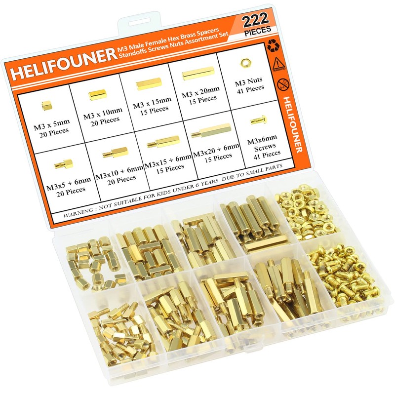 HELIFOUNER 222 Pieces M3 Male Female Hex Brass Spacers Standoffs