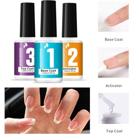 Genérico Kit de Pegamento para uñas con líquido para uñas y Polvo de inmersión, Incluye Capa Base, activr de Capa Superior y Herramientas 3 en 1 para uñas.