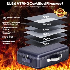 BigPonPon Fireproof Document Box, Hard Case Highly Flame-Resistant Fire Proof Waterproof File Organizer with Lock, Portable Fire Safe for Important Documents & Valuables Storage (Blue, ‎16"*12"*5")