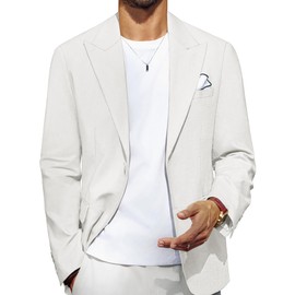 PJ PAUL JONES Mens Blazer Casual Cotton-Linen Sport Coat Lightweight Breathable Blazers 2 Button Lined Suit Jacket White