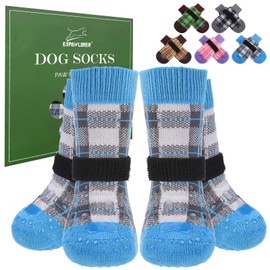 EXPAWLORER Dog Socks to Prevent Licking Paws, 5 Pcs Double Sided Anti Slip Dog Socks with Grippers, Dog Shoes Grips for Hardwood Floors, Dog Booties for Small Medium Large Senior Dogs, Blue L