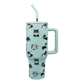 Corgi Tumbler, Corgi Gifts for Corgi Lovers 40 oz Corgi Tumbler with Handle and Straw Cup Holder Friendly Insulated Travel Mug Stainless Steel Water Bottle
