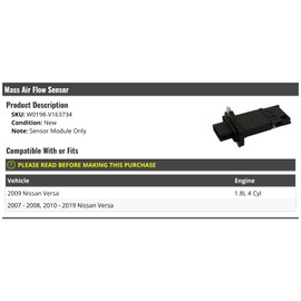 Marketplace Auto Parts - Mass Air Flow Sensor - Compatible with 2007-2019 Nissan Versa 1.8L 4-Cylinder