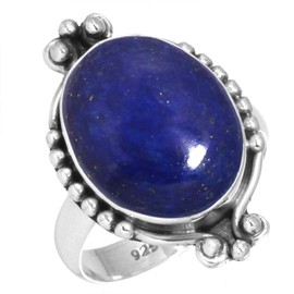 Jeweloporium Blue Natural Lapis Lazuli 925 Silver Ring for Women Stone Cocktail Silver Ring Size S Mothers' Day Gift Victorian Jewelry