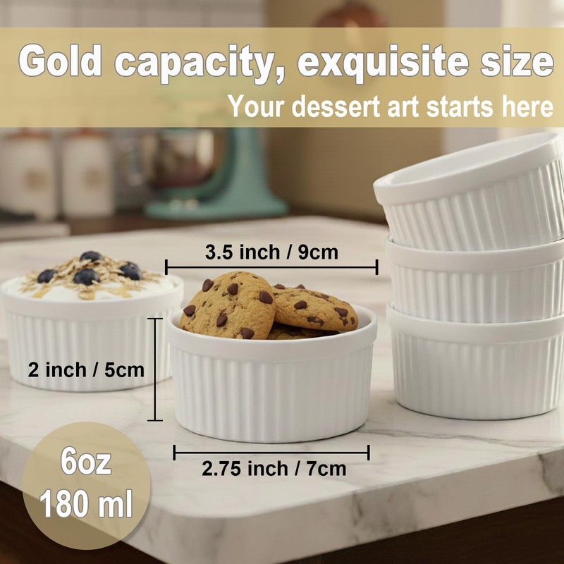 Ramekins 6 OZ Small Bowls, WERTIOO 8 PCS Creme Brulee
