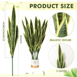 Tigeen 8 Pcs Faux Snake Plants 30 Inch Artificial Snake Plant Tall Faux Agave Fake Sansevieria for Garden Home Office Store Indoor Outdoor Decoration (Yellow)