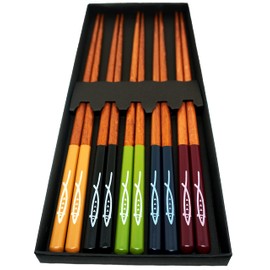 SASIA - 5 Pairs | Wooden Chopsticks | Reusable and Dishwasher Safe | Colourful and Sustainable