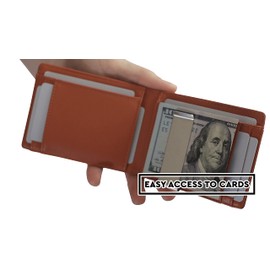 Slymr - Minimalist Aluminium and Leather RFID Blocking Wallet with Cash Band - Slim front pocket wallet for men and women, Carbon Fiber Orange, Minimalist