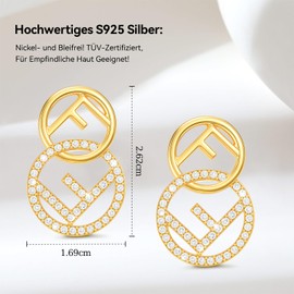 ZHUOMOT Women's Gold F Stud Earrings, High-Quality Gold-Plated & Hypoallergenic, with Sparkling Zirconia Stones, Trendy Fashion Jewellery Gift for Women for Mother's Day, Birthday, Valentine's Day