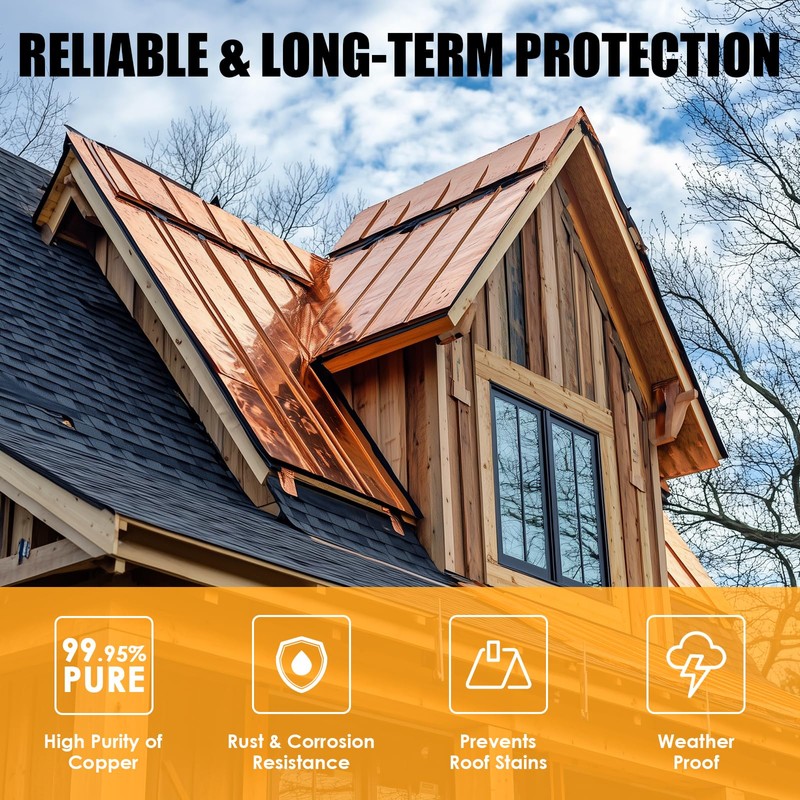 Royilink Copper Roof Flashing Roll, 8in x 10ft, 28 Gauge