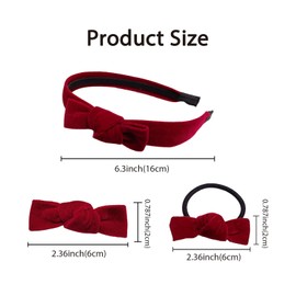 DUOJINSANXI 5 Pcs Red Velvet Bow Headband, Small Bowknot Hair Pins, Cute Mini Bowknot Hair Pins Set, Red Velvet Bow Headband for Women Girls Accessories Christmas Back to School Outfits