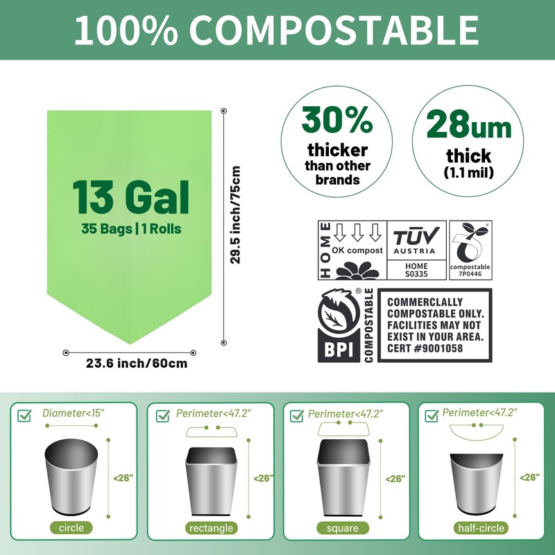 Eargardin 13 Gallon Trash Bags Compostable Compost Large Garbage Bag