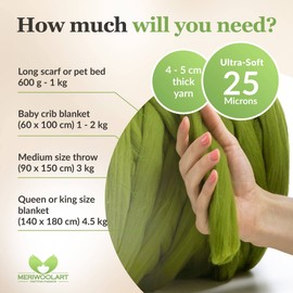 MeriWoolArt® 100% XXL Merino Wool Yarn, 4 - 5 cm Thick Wool Yarn, Felting Wool Dry Felting, Wet Felting, DIY Wool Yarn Blanket, Baby Wool, Arm Knitting Blanket Yarn, Lime, 100 g