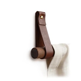 Keyaiira 2PK Genuine Leather Sustainably Sourced The Original Wall Strap - Decorative Curtain Rod Holder Bracket wall Mount Hanging Display Loop, oars, Blankets, Macrame (Walnut, Brass Screws)
