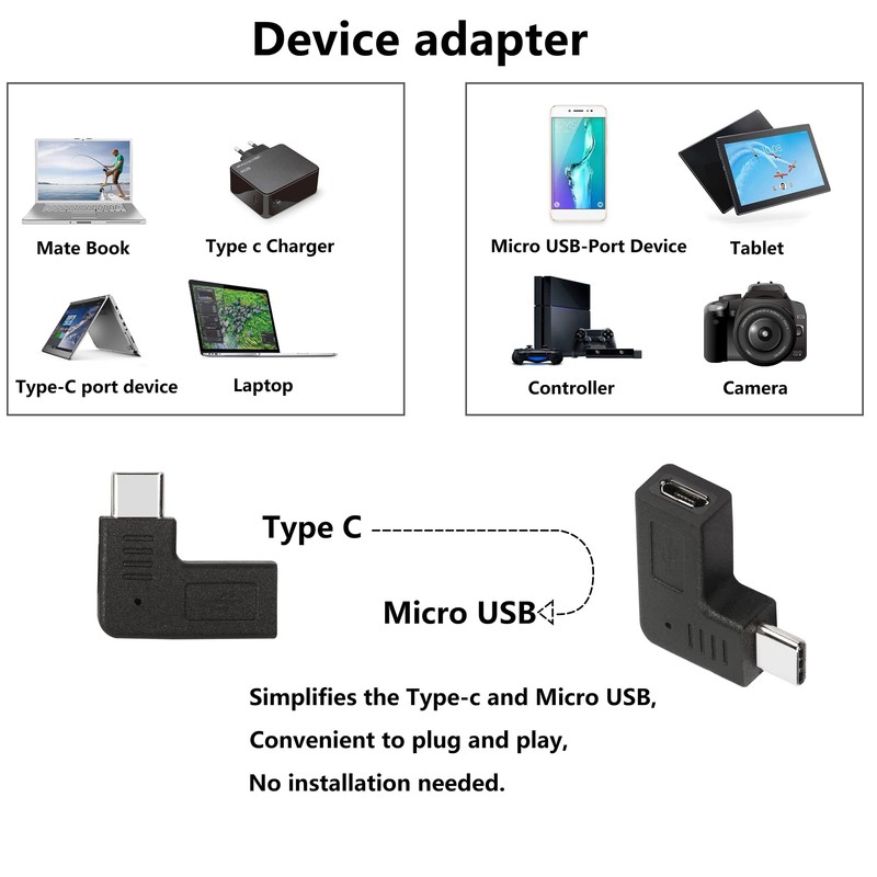 GELRHONR 90 Degree USB C to Micro USB Adapter Right