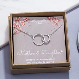 Mother Daughter Necklace, Sterling Silver 2 Circle Infinity Necklace for Mom, Gifts for Mom from Daughter, Mama Necklace, Mom Birthday Gift Mother's Day Jewelry