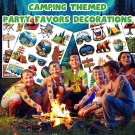 50 PCS Camping Temporary Tattoos for Kids, Funny Camp Themed Tattoos for Birthday Party Supplies Super Cute Tattoo Stickers for Kids Boys Girls Party Bag Filler