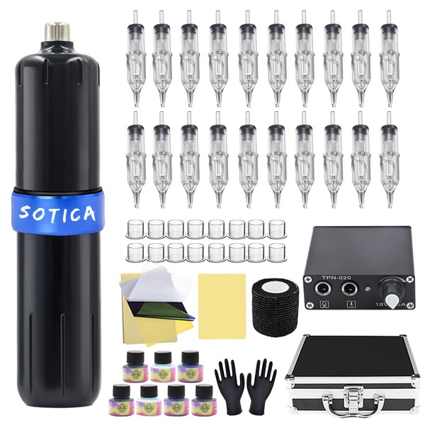 SOTICA Professional Pen Kit Complete Kit, Rotary Machine Pen Kit with Rotary Machine Pen Power Supply Foot Pedal Ink Caps and Machine Parts