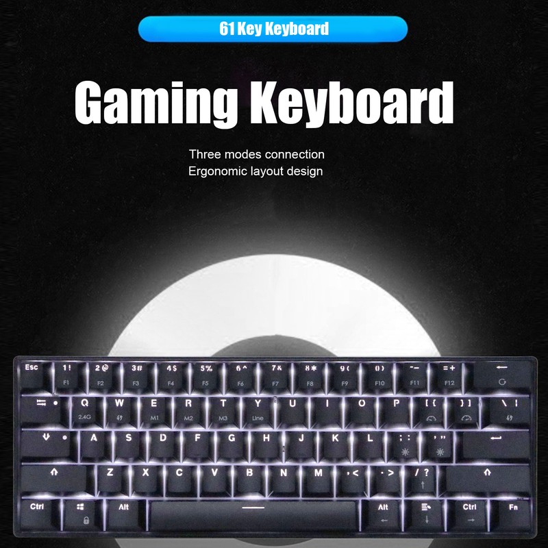 Mechanical Keyboard 61 Keys Three Modes Support Wireless Portable Ergonomic