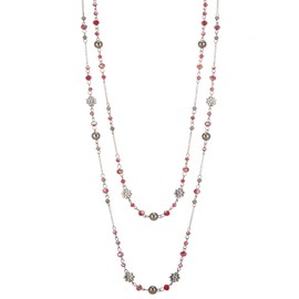 FULU AUTUMN Women’s Long Pearl Necklace, Silver and Black Statement Chain, Fashion Jewellery, Vintage Jewellery, Birthday Gifts, Pearl Crystal, No Gemstone