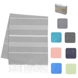 MyStilo 100% Recycled Cotton Hammam Towel - Sustainable and Natural - Sauna Towel, Beach Towel, Shower Towel, Bath Towel, Yoga Towel - Petrol - 100 x 200 cm Sultan (Light Grey)