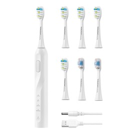 Brosse à dents électrique-TOUCHBeauty Brosse à dents électrique Brosse à dents électrique Brosse à dents sonique avec 6 têtes de brosse à dents et 4 modes Étanche selon IPX7 (white)