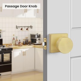 goldenwarm Gold Door Knobs Closet, Zinc Alloy Square Ball Brushed Gold Pasage Door Knobs for Hallways, Kitchens, Heavy Duty Pasage Door Knob Bulk - Modern & Stylish(2 Pack)