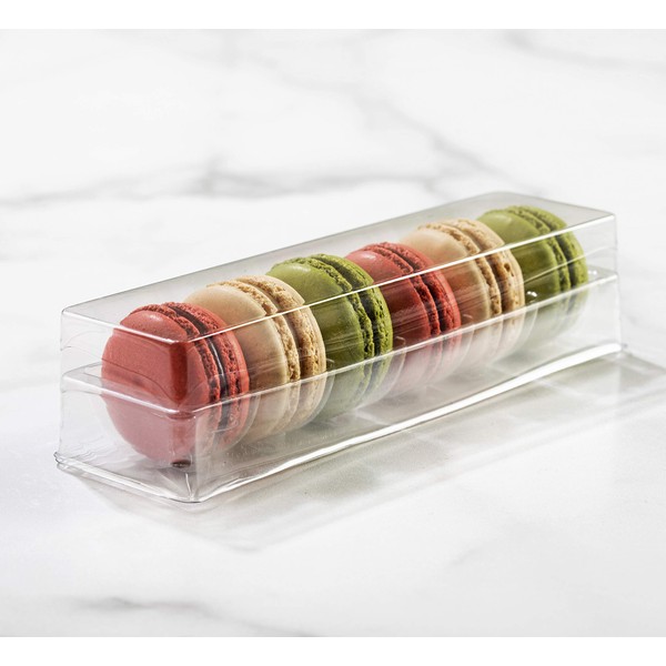 Pastry Chef's Boutique Clear Plastic French Macarons Small Gift Packaging Boxes - Holds 6 Macarons - Pack of 20 (Clear Base)