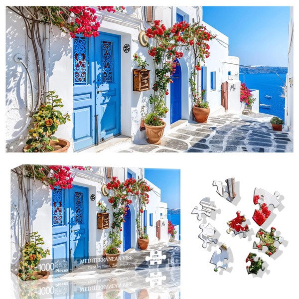 Ginfonr Puzzle 1000 Teile, Küstenlandschaft Puzzle Erwachsene Herausforderndes Rätsel,Blumen Puzzlespiele