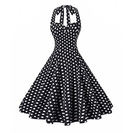 V Fashion Women's Rockabilly 50s Vintage Polka Dots Halter Cocktail Swing Dress