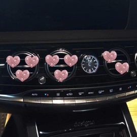 8 Pcs Bling Heart Air Vent Clips, Crystal Heart Car Air Fresheners Vent Clips Car Diffuser Vent Clip Rhinestone Car Decoration Car Interior Decor Cute Car Accessories for Women Girls(Pink)